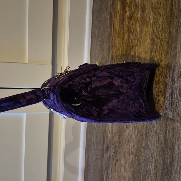 Aldo Deep Purple Velvet Whimsigoth Satchel with Insect Embroidery NWT - Picture 3 of 10